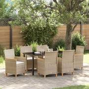 Set da Pranzo per Giardino 7 pcs Beige polyrattan