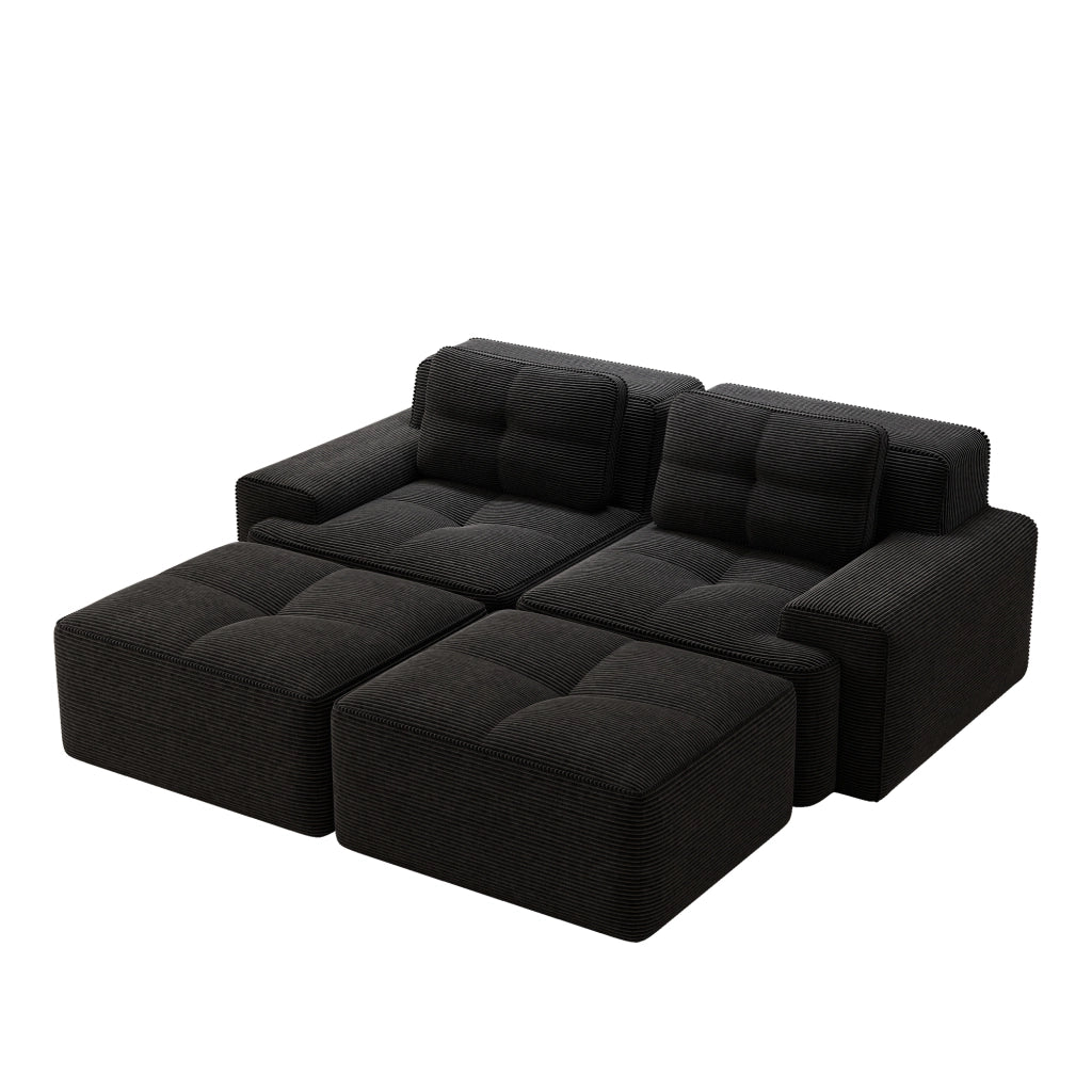 Divano Modulare Cloud U ¨C Xylo ¨C Velluto a Coste, Nero, con Ottoman