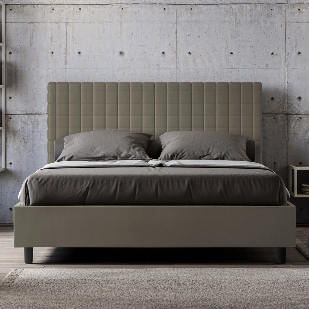 BS COM Letto matrimoniale con rete imbottito 160x200 similpelle cappuccino