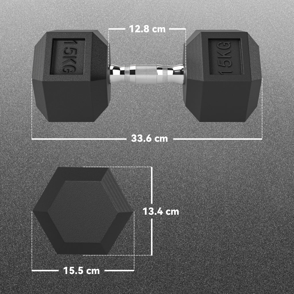 Manubri Esagonali 15 kg ¨C Minimal ¨C Acciaio e Gomma, Nero, ?15.5x33.6 cm