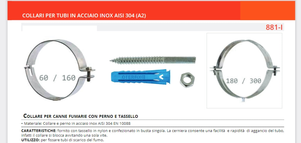 Collare Fascetta Murale Acciaio Inox per Canne Fumarie  ø120