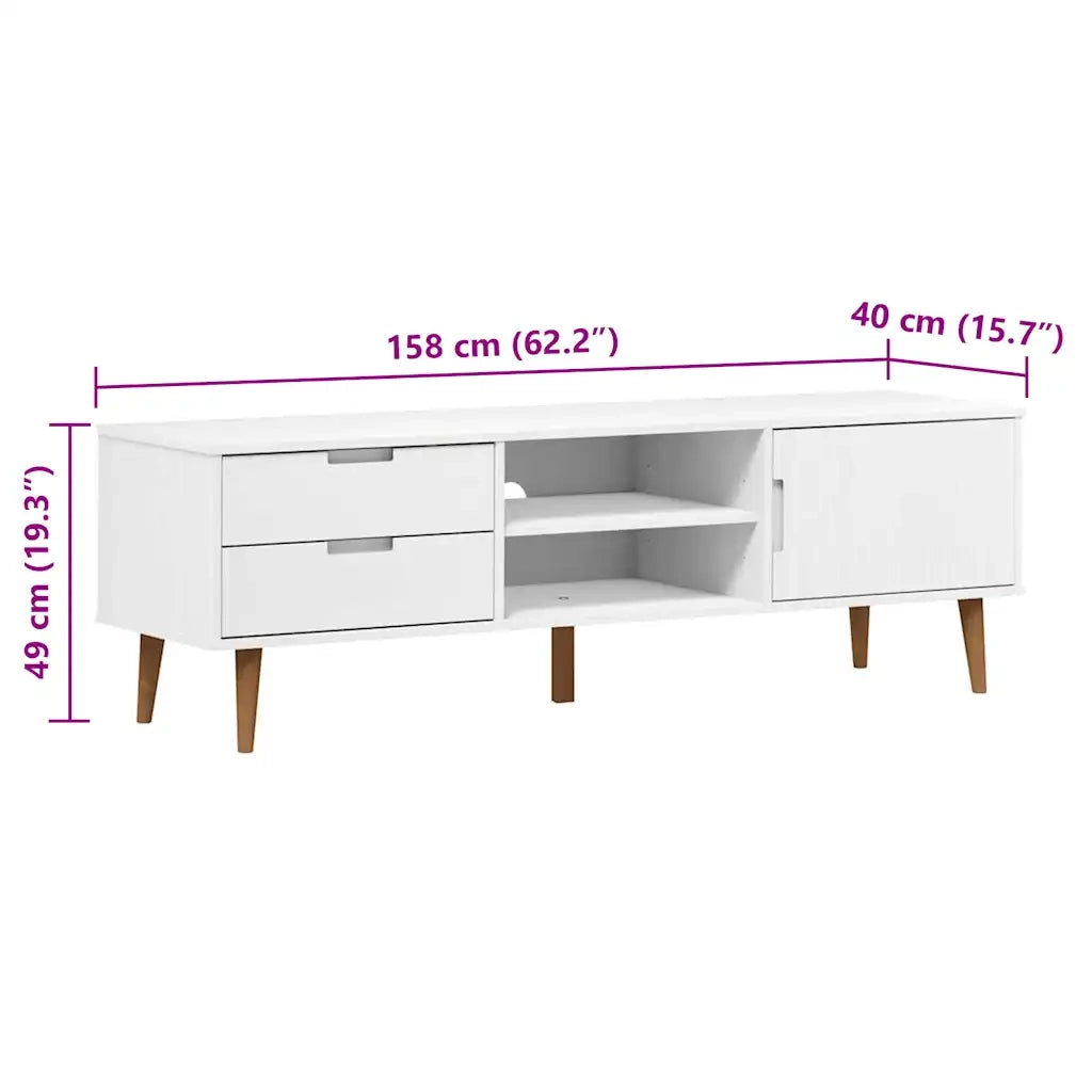 Mobile TV | Armadietto TV | Mobile Porta TV MOLDE Bianca 158x40x49 cm in Legno Massello di Pino