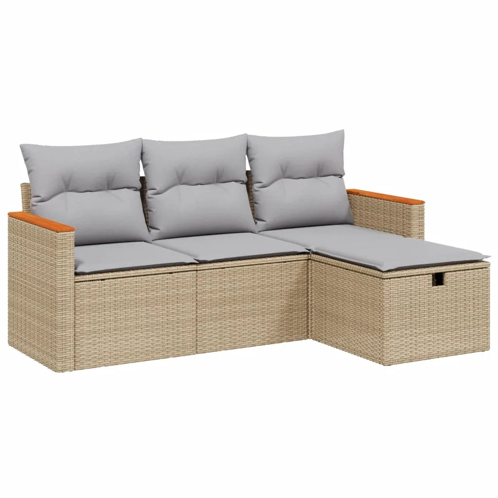 Set Divano da Giardino 4 pz con Cuscini Beige Misto Polyrattan