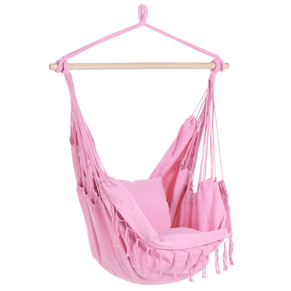 Sedia amaca a dondolo sospesa in cotone rosa per interni ed esterni in stile boho
