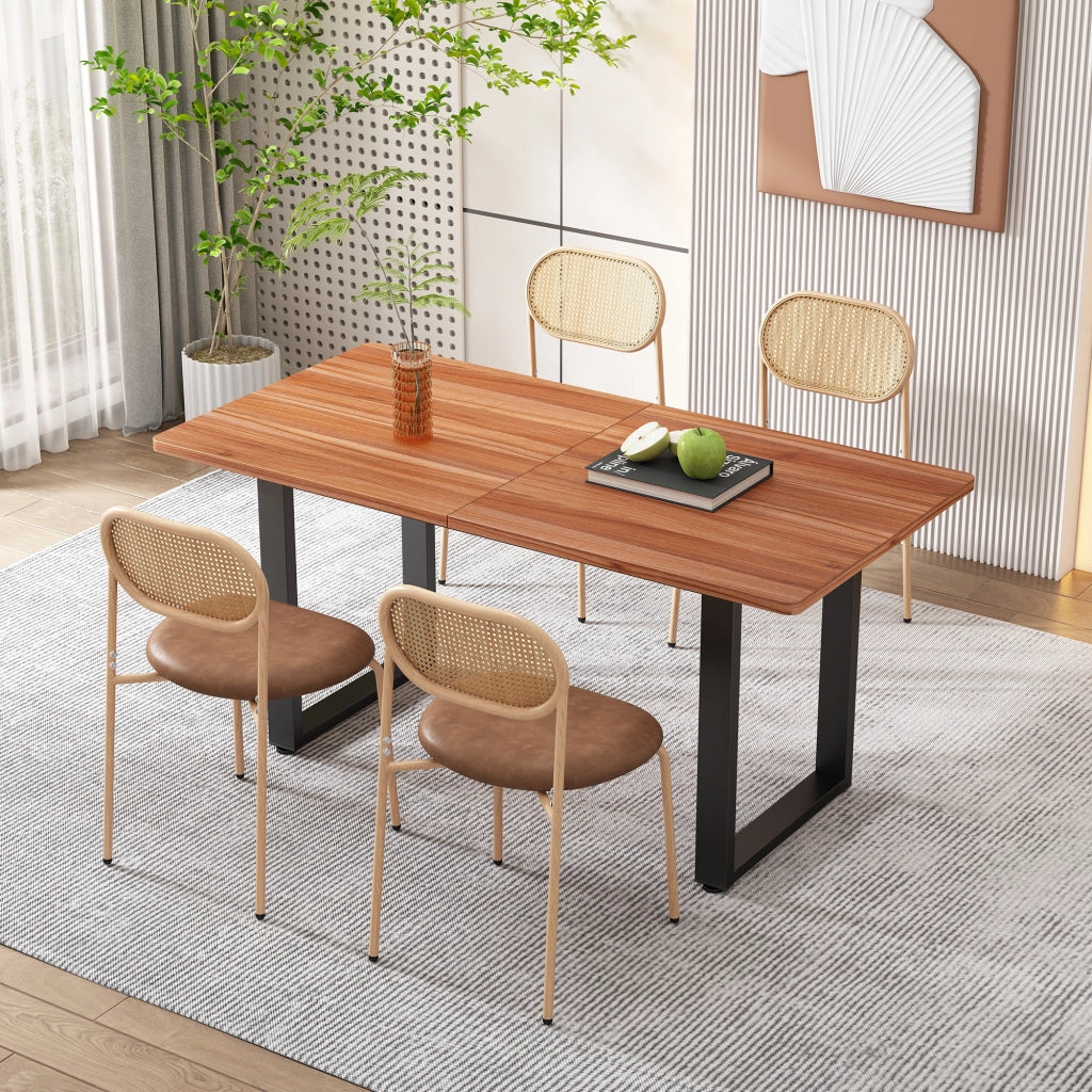 OKWISH Set di 2 Sedie da Pranzo con Schienale Ovale in Rattan, Gambe in Metallo e Seduta Ergonomica, PU Marrone