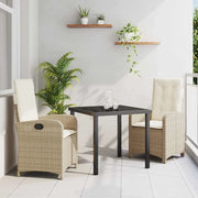 Set da Pranzo per Giardino con cuscino 3 pcs Beige polyrattan