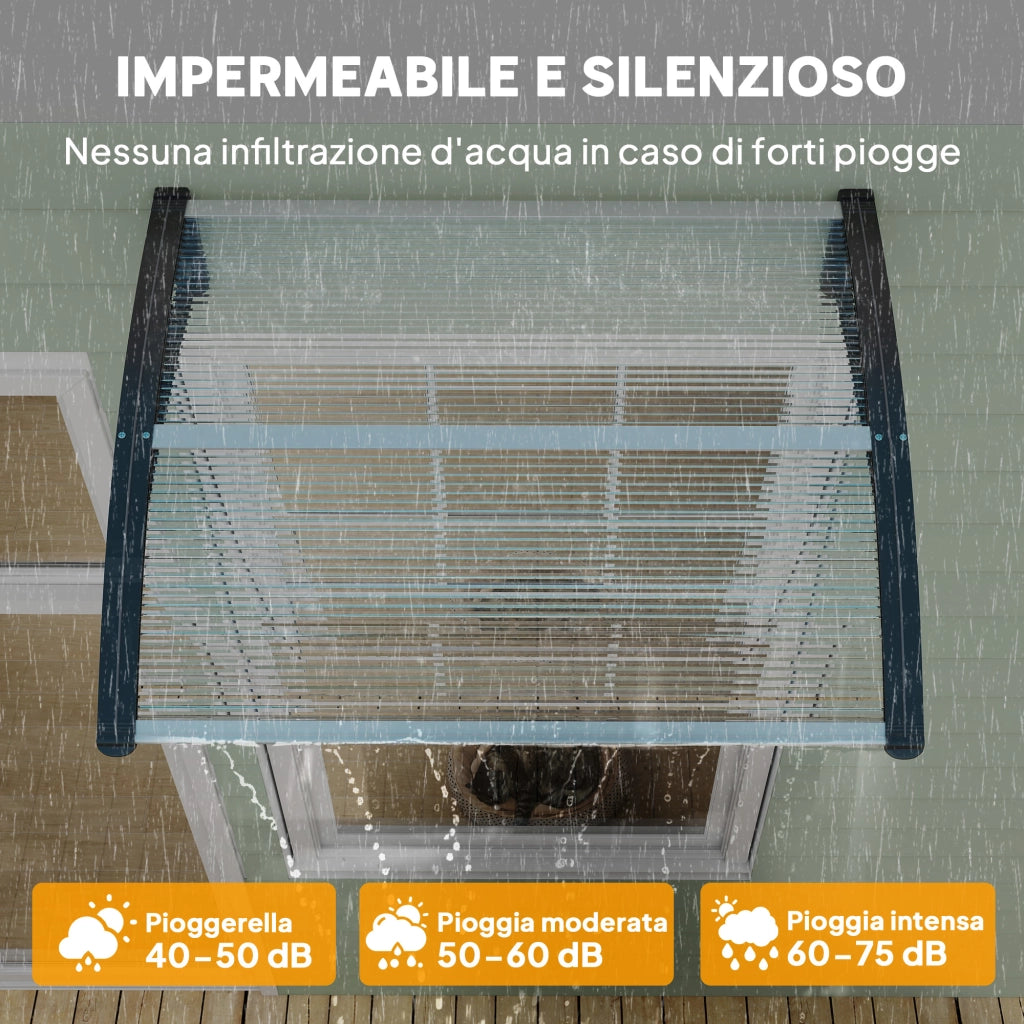 Pensilina da Giardino ¨C Minimal ¨C Alluminio e PC, 75x100x23, Trasparente e Nero