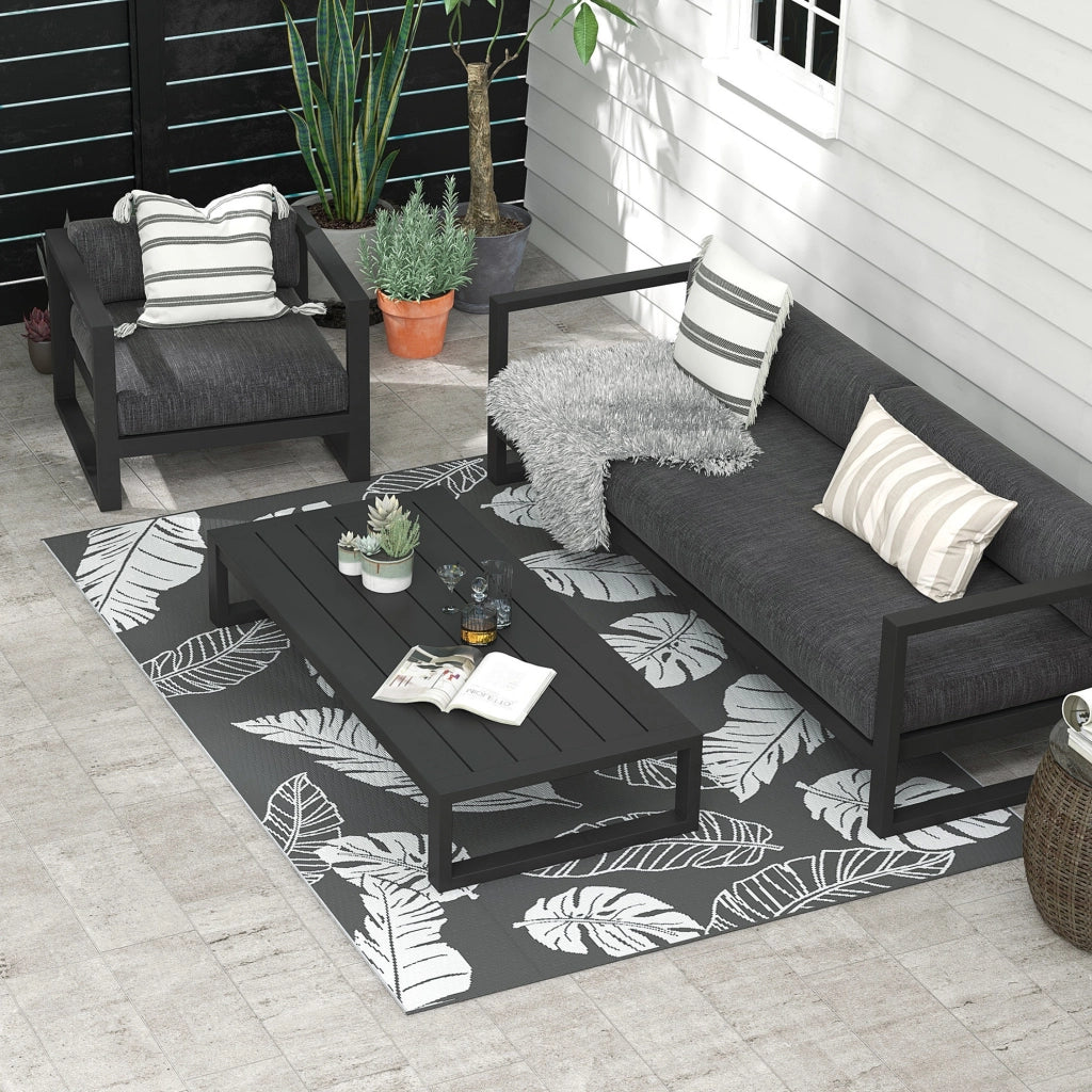 Tappeto da esterno 182x274 cm in plastica grigio e bianco per balcone e terrazza