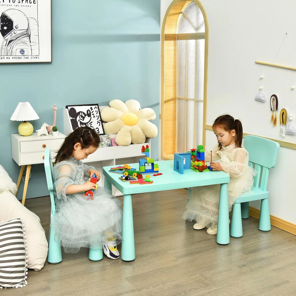 Set di Tavolo e Sedie per Bambini, Multifunzione, Tavolo e 2 Sedie da Gioco, 76,5 x 54,5 x 49,5 cm (Verde)