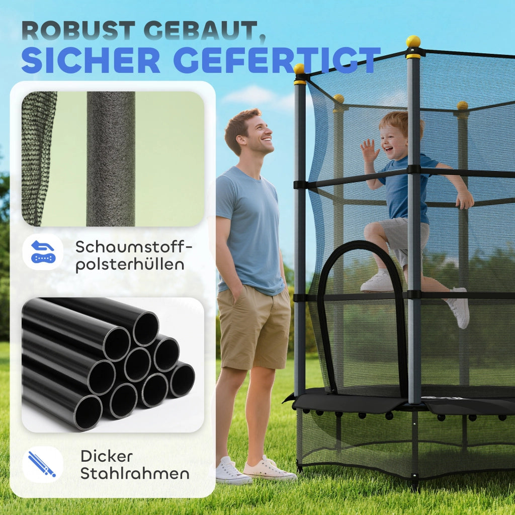 Trampolino per Bambini ¨C Xylo ¨C ?140 cm con rete di sicurezza, acciaio e plastica, portata 50 kg, nero
