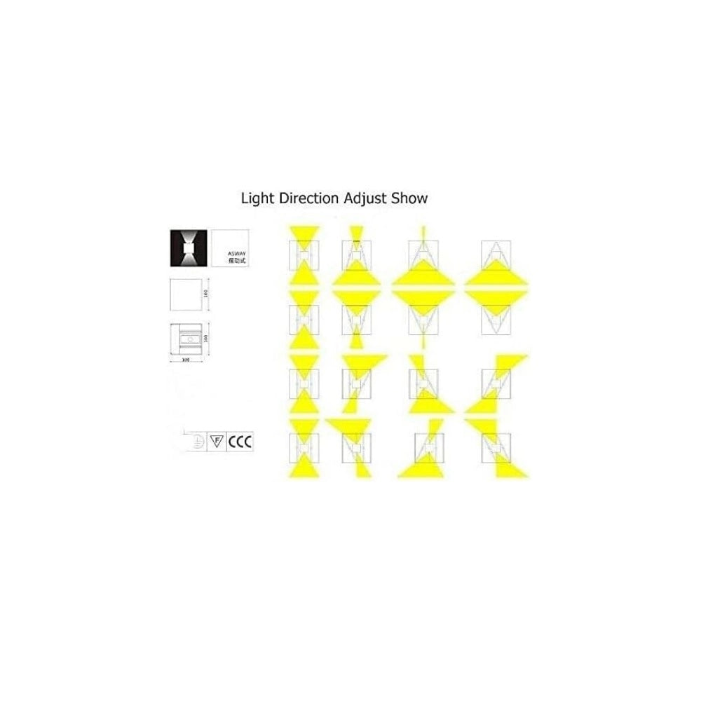 APPLIQUE LED 12W DA PARETE PER ESTERNO IP65 CUBO NERO - EFFETTO LUMINOSO BIDIREZIONALE REGOLABILE 4000K