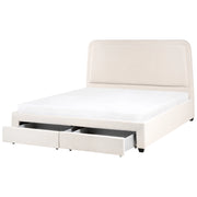 Letto imbottito in bouclé bianco sporco 180 x 200 cm Design scandinavo con morbidi cassetti sulla testiera