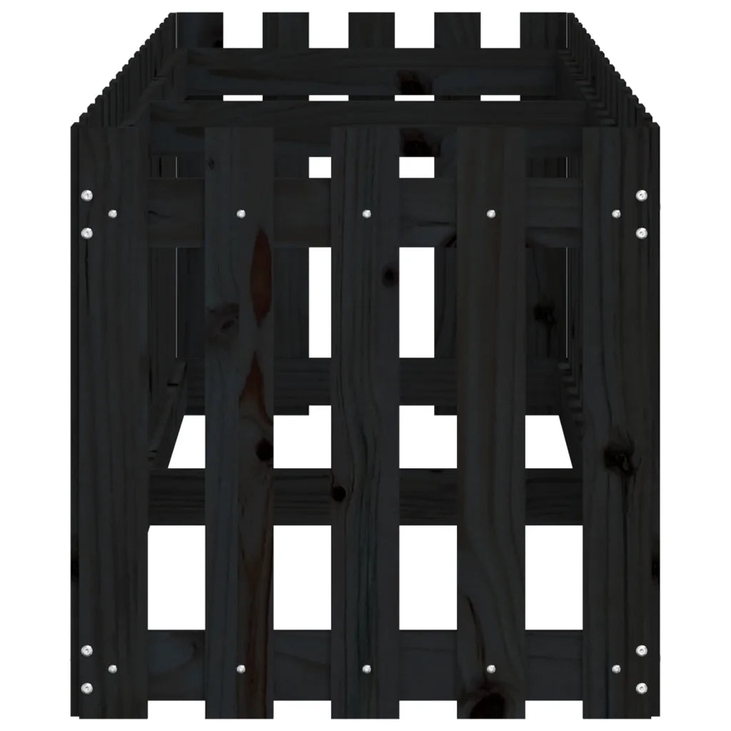 Fioriera Giardino a Recinzione-Vaso con Ringhiera-Contenitore per Piante Nera 200x50x50cm Massello Pino