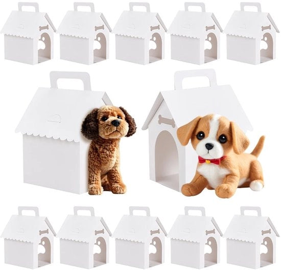 Cadeaudozenti in forma di gabbia per cani con coperchio - 30 pezzi - Dozzina di cartone bianco - Vetrine con impronta di zampe - Ideali per feste - Dozzine regalo