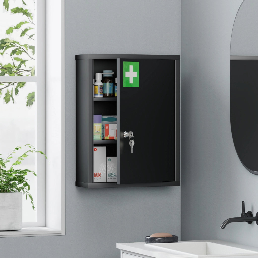 Armadietto farmacia da parete con serratura ¨C Xylo ¨C acciaio nero 40x15x53,5 cm
