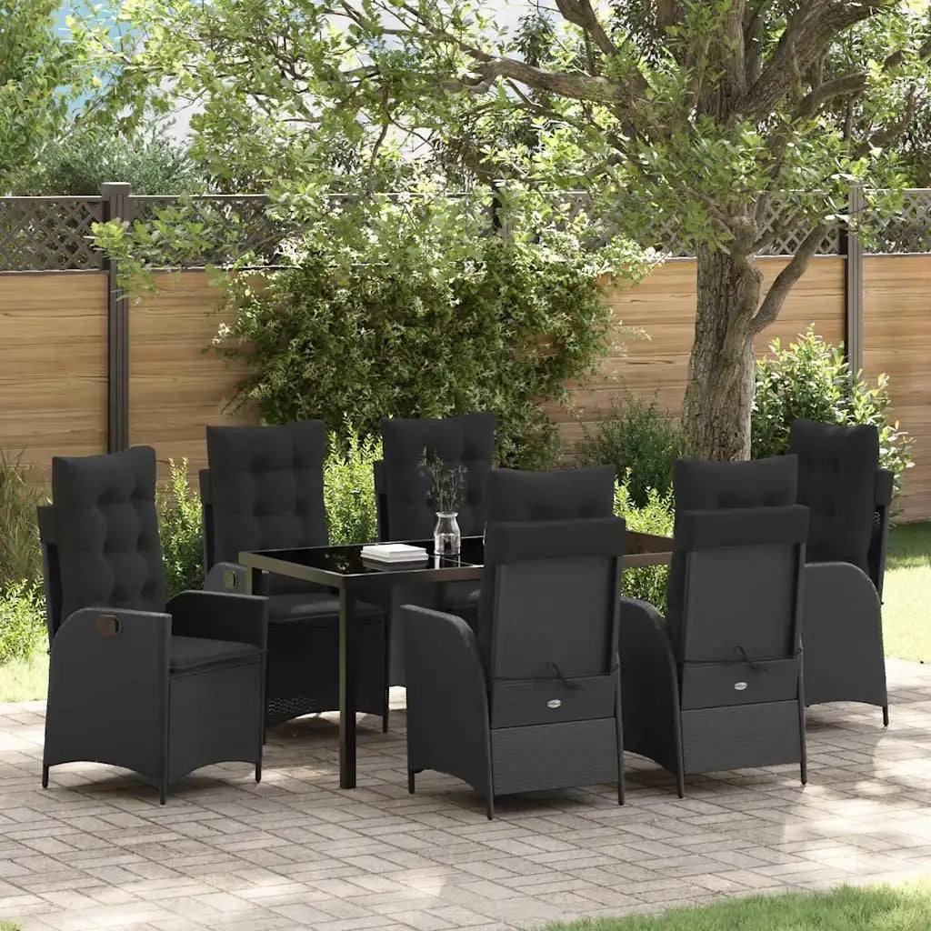 Set da Pranzo per Giardino con cuscino 7 pcs Nero polyrattan