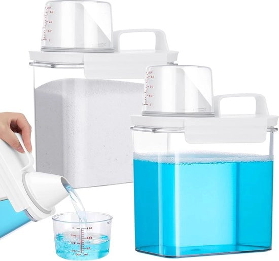 Set di 2 contenitori di detersivo con misurini, dispenser di detersivo in polvere da 1100 ml, dispenser di detersivo a chiusura ermetica, contenitore multifunzionale per detersivo in polvere e profumo per bucato