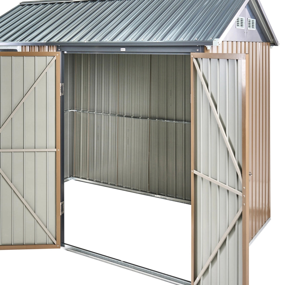 Capanno da giardino walk-in 300 x 235 cm in acciaio con chiusura a bullone resistente ai raggi UV impermeabile marrone