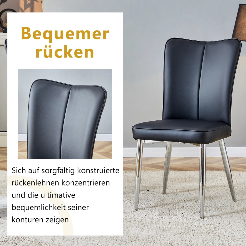 2 sedie da sala da pranzo in pu con schienale ergonomico e seduta imbottita con gambe in metallo nero argento