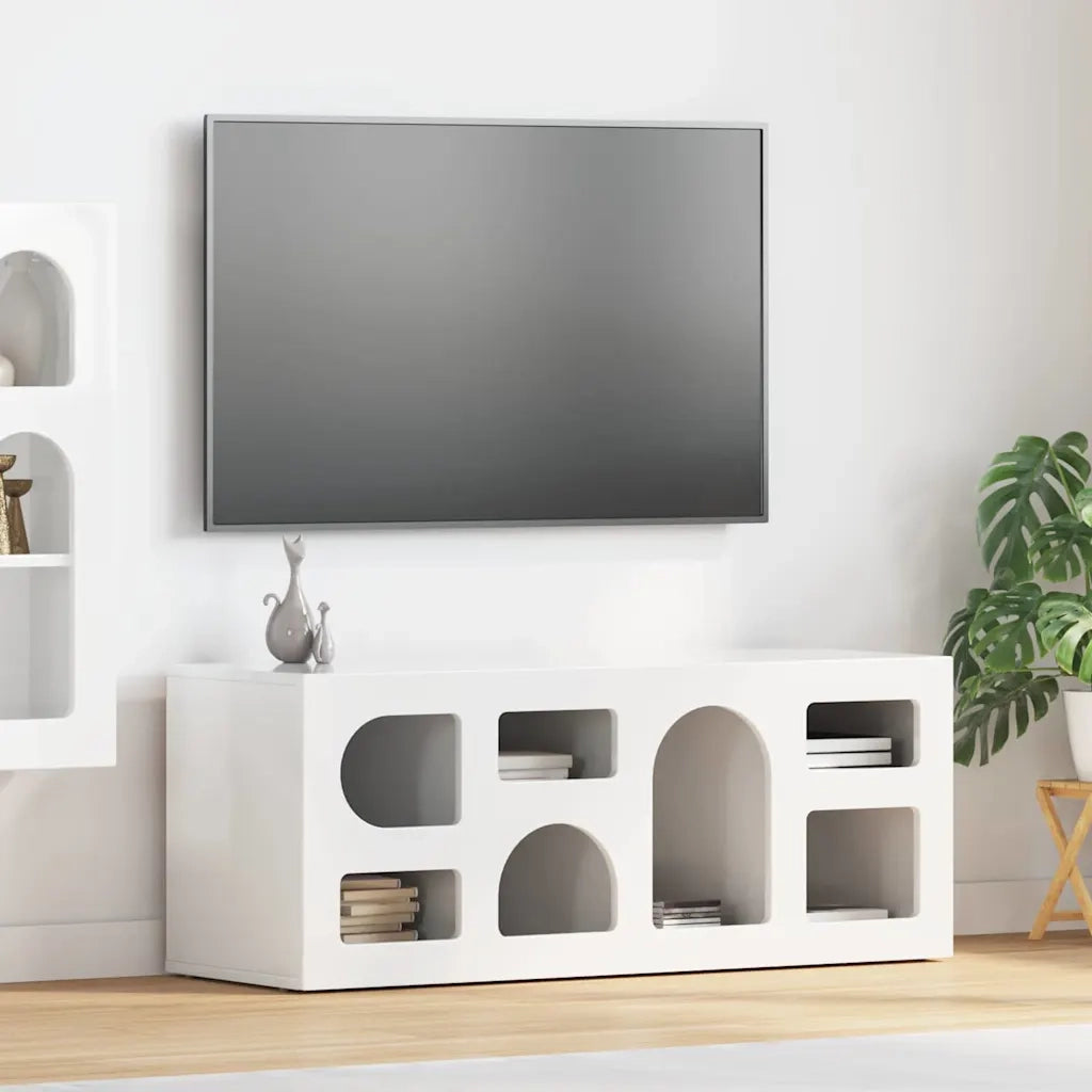 Mobile TV | Armadietto TV | Mobile Porta TV Bianco Lucido 100 x 35 x 40 cm Legno multistrato