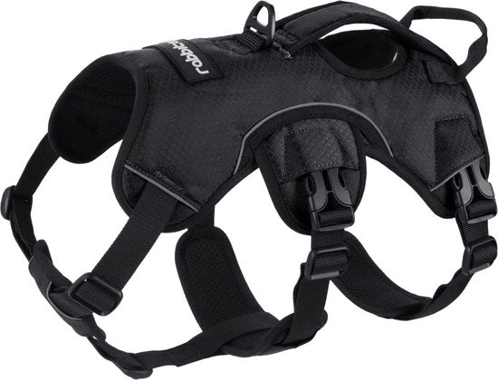 Harnas per cani con cinghia di trasporto, per cani, pettorale, giacca riflettente, regolabile, adatto all'uso all'aperto, allenamento, per controllo sicuro, imbottito, disponibile nelle taglie M, L o XL, nero, m, nero