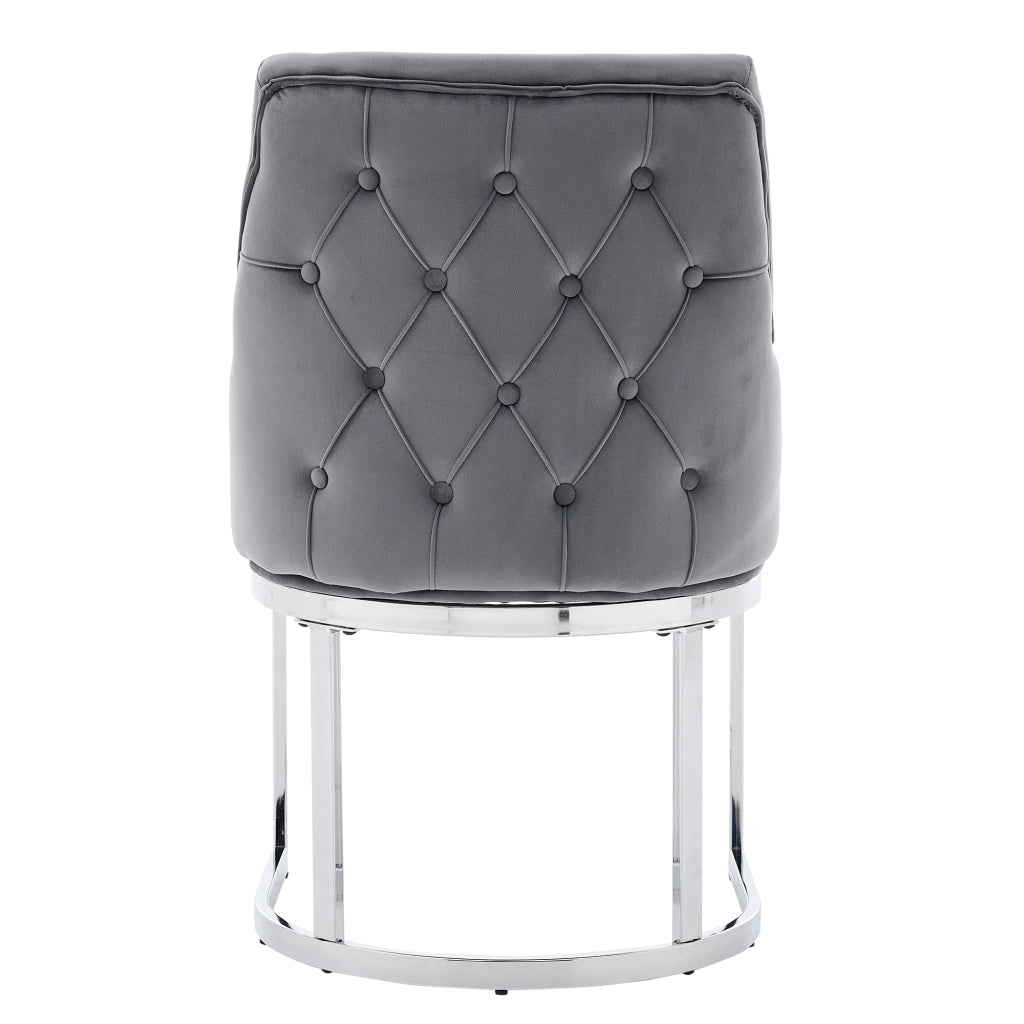 2 sedie da pranzo in velluto con schienale trapuntato 3D e gambe metalliche galvanizzate moderne grigio argento
