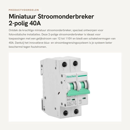 Interruttore di Corrente Miniatto - 2 Poli - 40A - 12-110V DC - Per Installazioni Fotovoltaiche - Sicurezza e Affidabilità