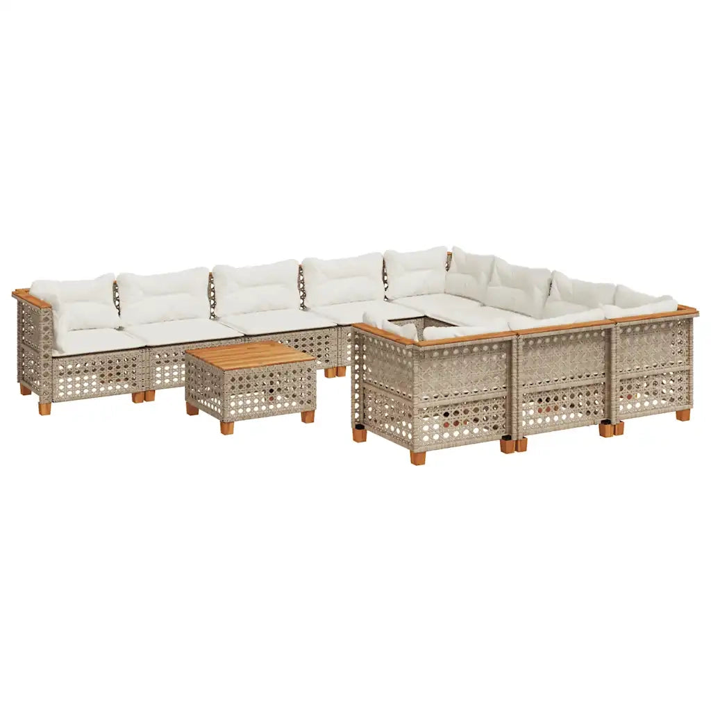 Set Divani da Giardino 11 pz con Cuscini Beige in Polyrattan