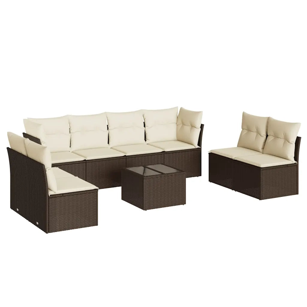 Set Divani da Giardino 9pz con Cuscini Marrone in Polyrattan 3217463