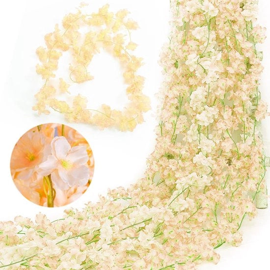 Decorazioni per Feste 3-delighe 180 cm - Finta Seta Fiori di Ciliegio - Finte Fiori per Esterno/Interno - Decorazione per Matrimoni - Colore Champagne - 135 Fiori - Fiori Artificiali