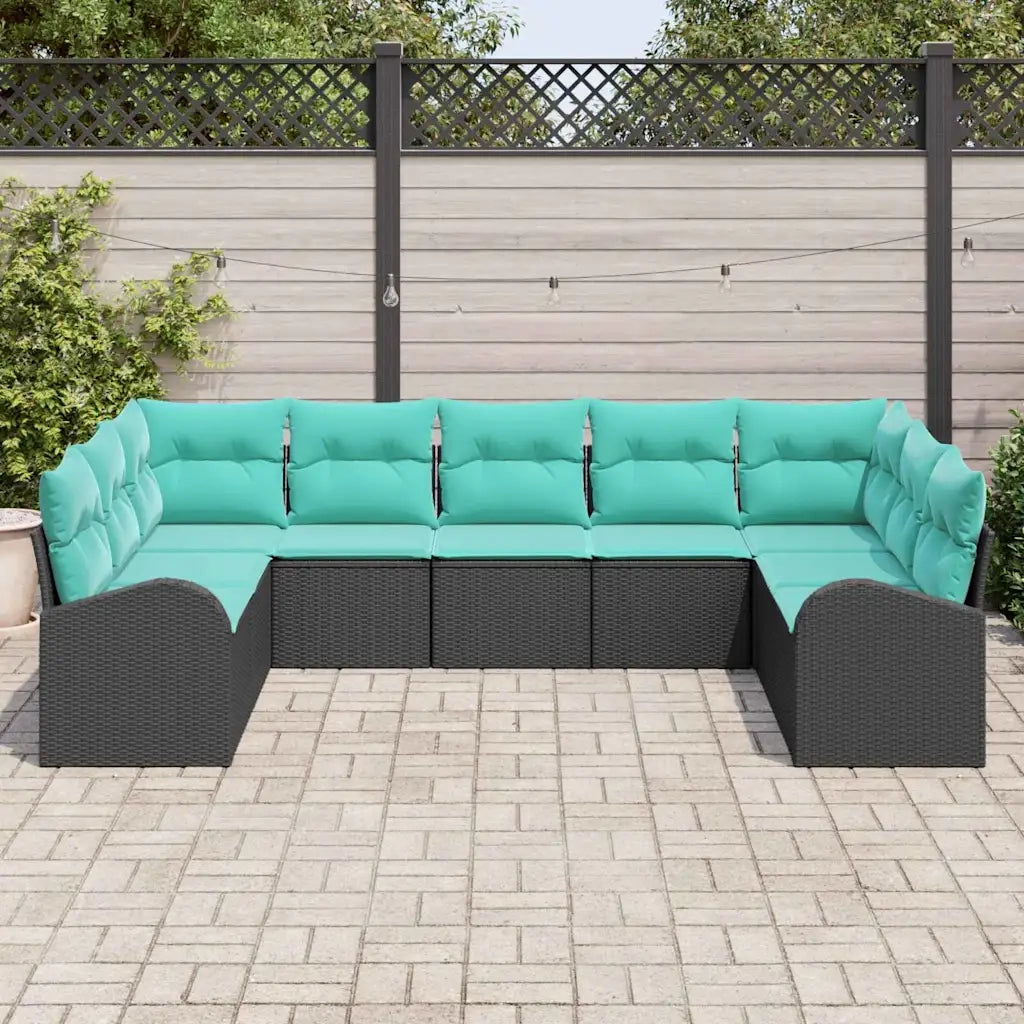 Set Divano da Giardino 9 pcs Nero e Turchese polyrattan 3354875