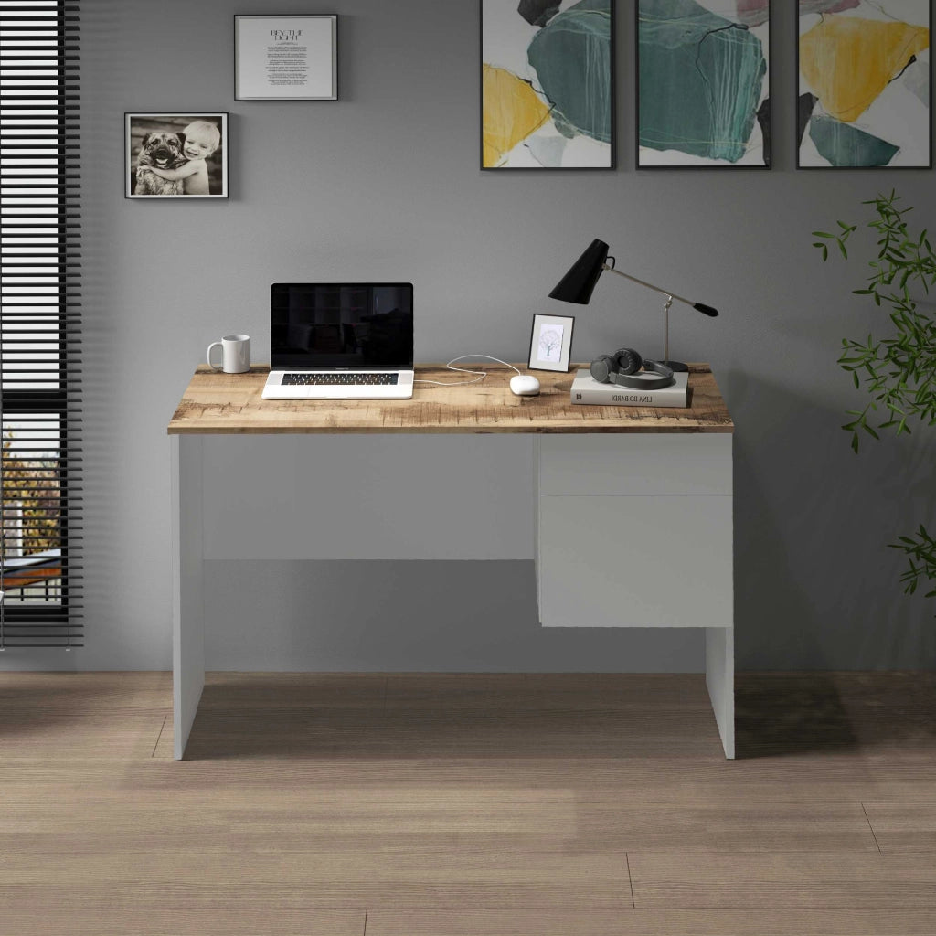 WHOUS Scrivania Easy 1 anta e 1 cassetto acero e bianco opaco 110x50x75 cm
