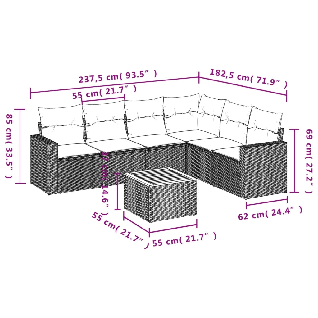 Set Divani da Giardino 7 pz con Cuscini Beige in Polyrattan 3256471