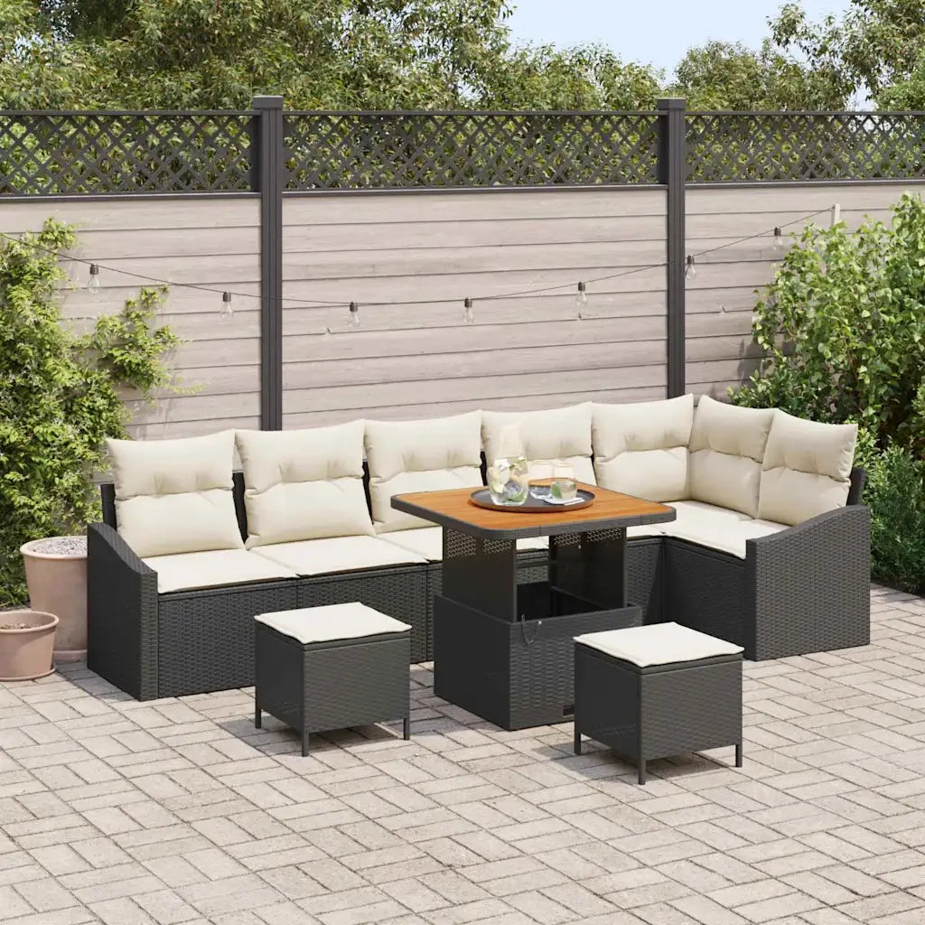 Set Divano da Giardino con cuscino 9 pcs Nero polyrattan 3362670