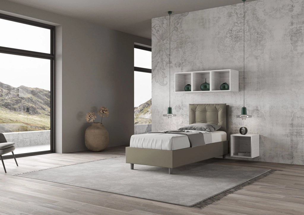 BS COM Letto singolo senza rete imbottito 80x190 similpelle cappuccino