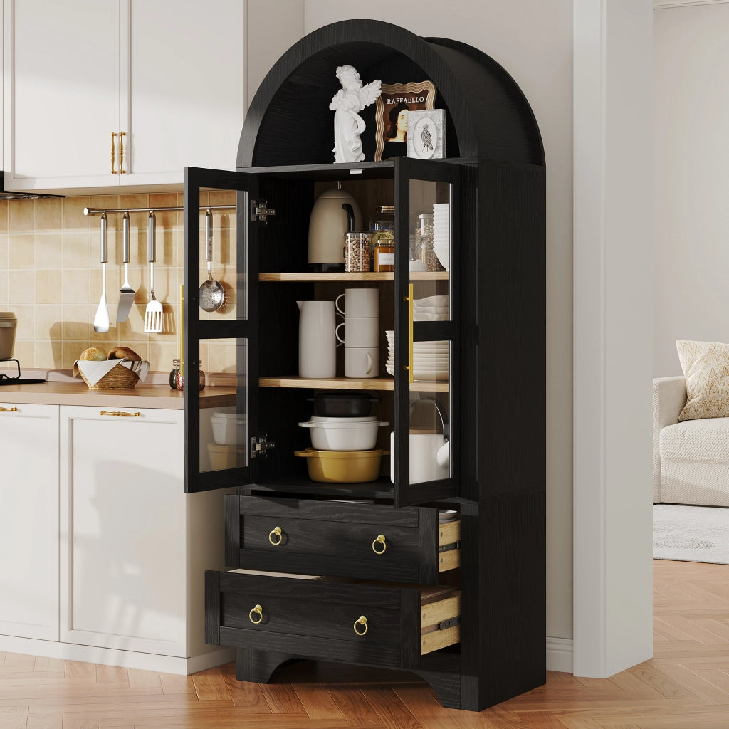 Cristalliera con 2 ante in vetro ripiani regolabili e 2 cassetti in MDF nera 76.2 × 40.1 × 180 cm