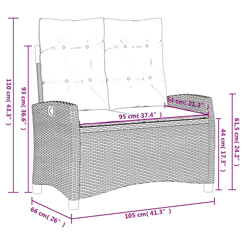 Set da Pranzo da Giardino 2 pz con Cuscini Nero in Polyrattan 3277394