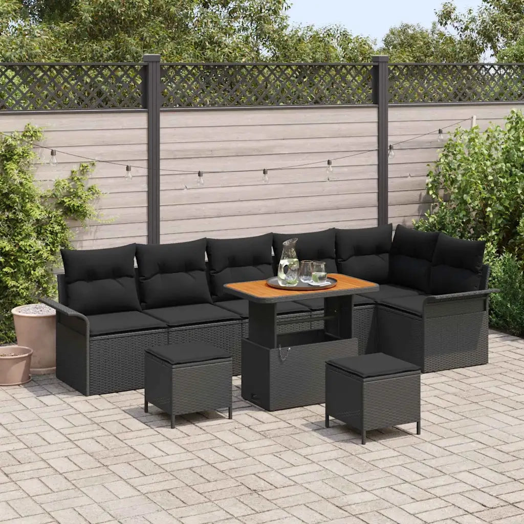 Set Divano da Giardino con cuscino con archiviazione 9 pcs Nero 3364104