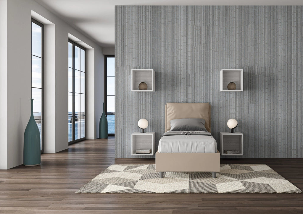 BS COM Letto singolo contenitore imbottito 80x190 similpelle tortora