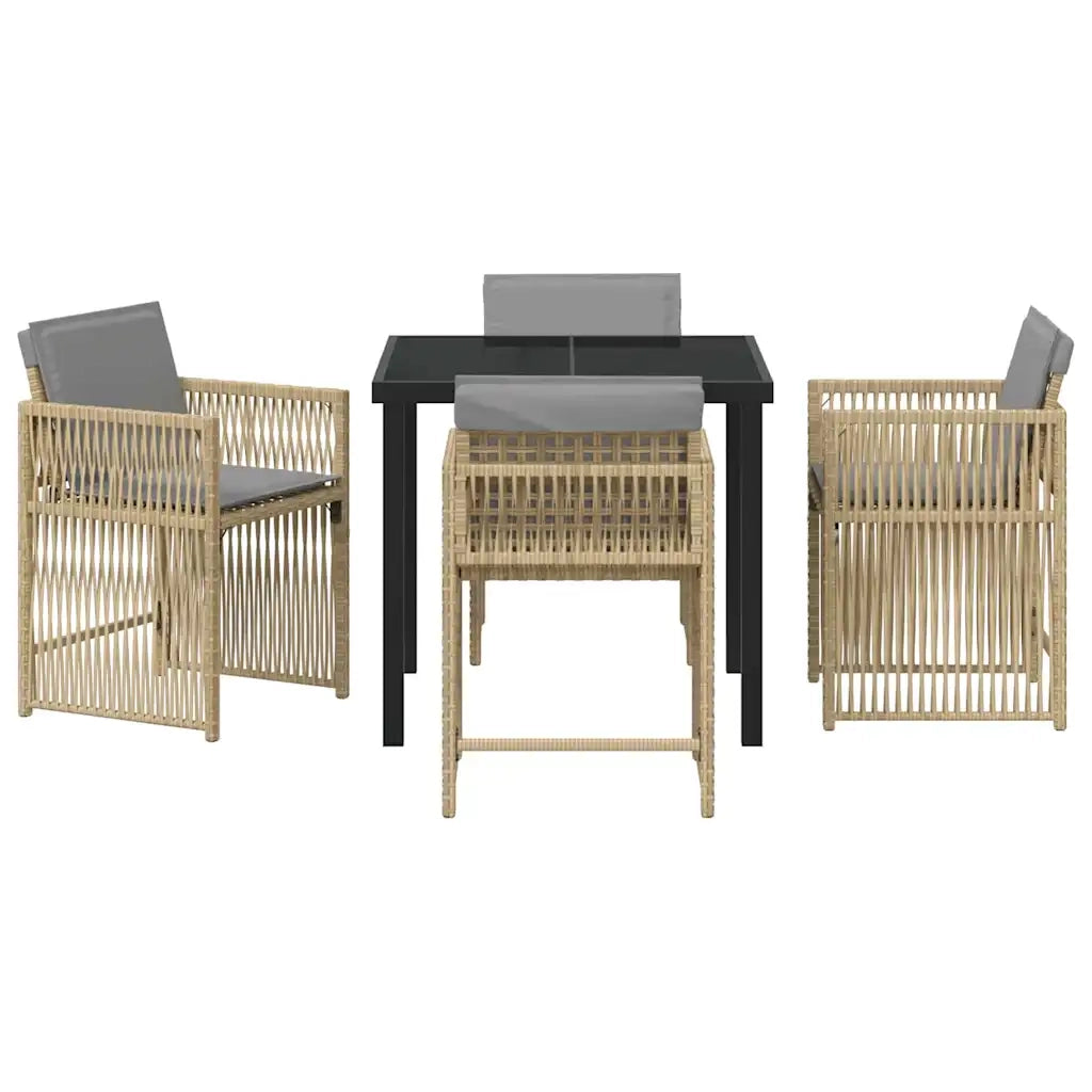 Set da Pranzo per Giardino 5 pcs Beige polyrattan
