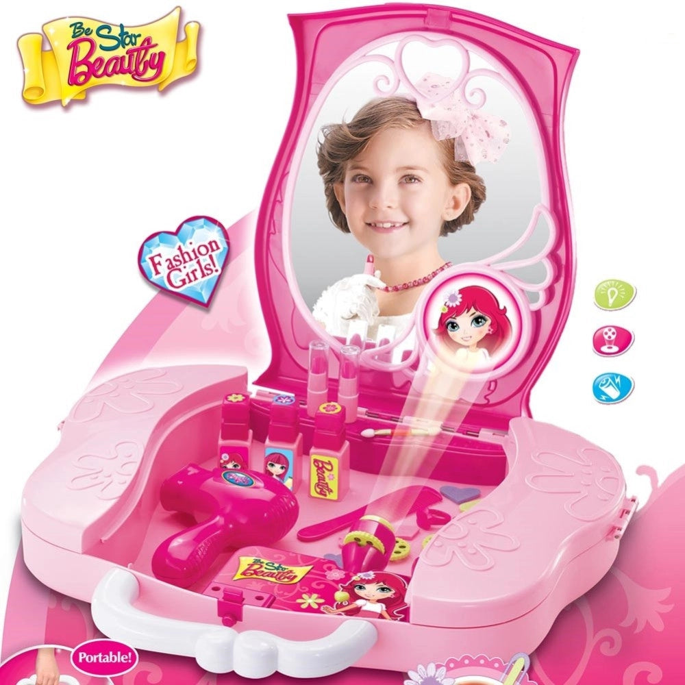 Trade Shop - Valigetta Proiettore Specchiera Centro Bellezza Per Bambine Giocattolo Portatile -