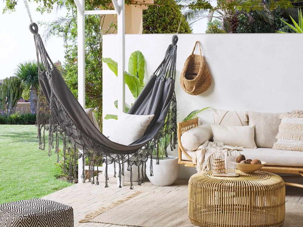 Amaca da giardino Sedile altalena in cotone grigio e poliestere per interni ed esterni in stile Boho