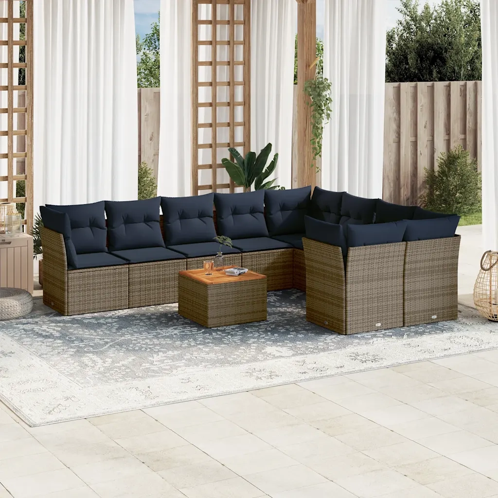 Set Divani da Giardino 10 pz con Cuscini Grigio in Polyrattan 3256152