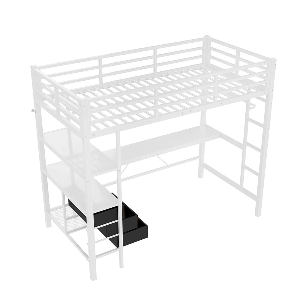 Letto a soppalco - Xylo - 90x200 cm LED 3 cassetti bianco