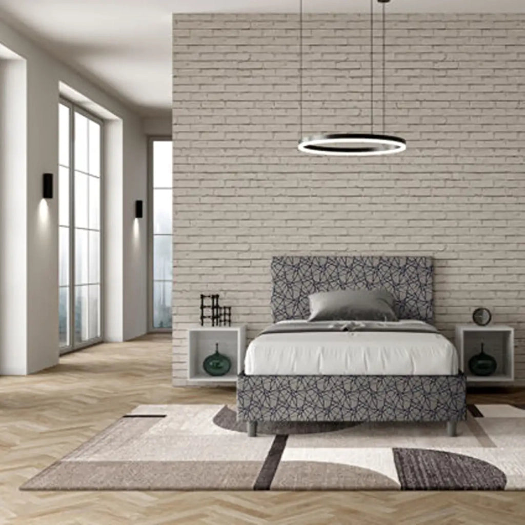 Letto una piazza e mezza con rete imbottito 120x200 tessuto Era 9 blu Adele