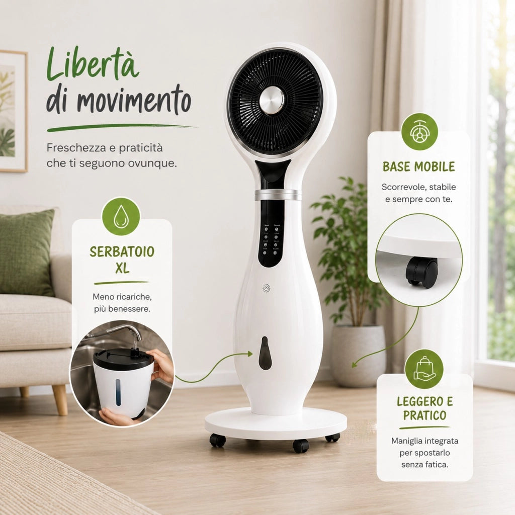 Ventilatore Nebulizzatore con Ruote Combinato Umidificatore Ioni Anti Zanzare 40x40x110cm