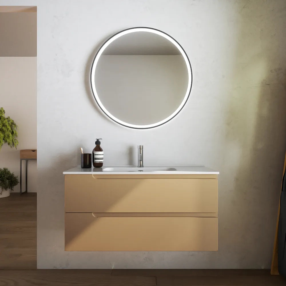 Mobile bagno sospeso 70 cm due cassetti sabbia opaco con lavabo | Ardenne