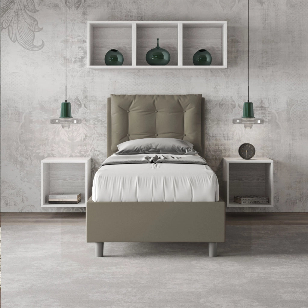 BS COM Letto singolo senza rete imbottito 80x190 similpelle cappuccino