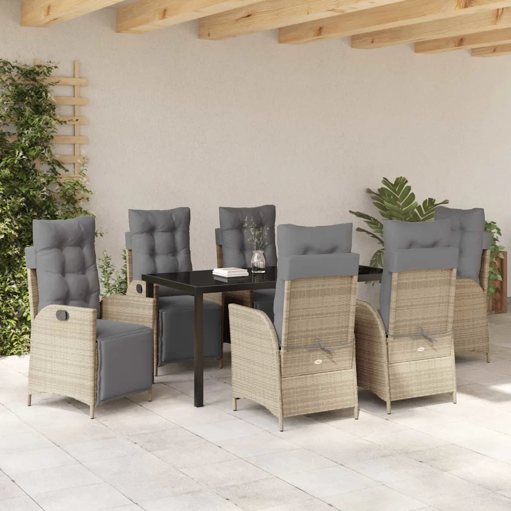Set da Pranzo per Giardino con cuscino 7 pcs Beige polyrattan