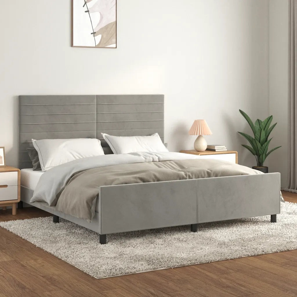Letto matrimoniale | Letto per adulti | Giroletto senza Materasso Grigio Chiaro 160x200 cm Velluto